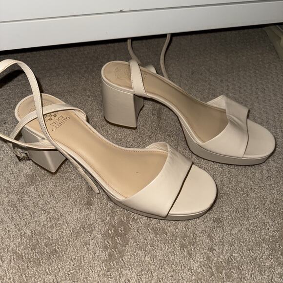 Vince Camuto Shoes - Vince Camuto Cream Leather Ankle Heeled Sandals 11